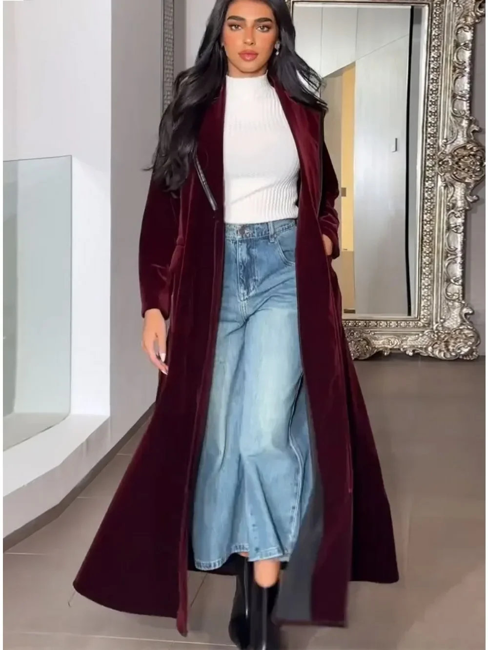 Moslim Vrouwen Abaya fluwelen Trenchcoat Eid Revers Overjas Ramadan caftan Marokko Dubai Windjack Arabische Casual Lange Bovenkleding