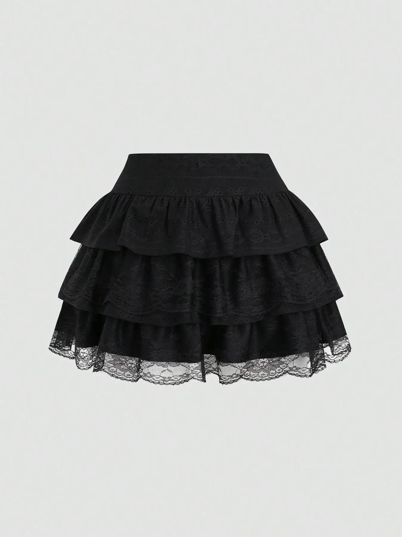Women's Textured Fabric Contrast Lace Edge Slim Fit Y2K Layered Cake Skirt Single Piece Fashion Retro Mini Dress