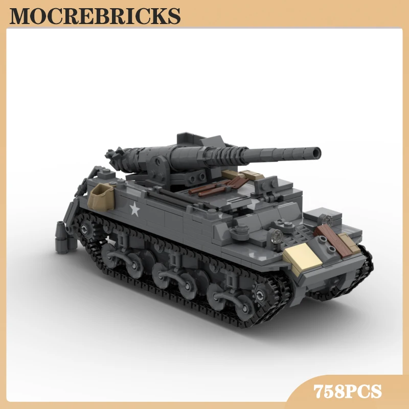 MOC Military Weapon Char B1 Tracked Heavy Tank Vehicle Building Blocks WWII M12 Gun Motor Carriage Model Bricks Toys for Kid