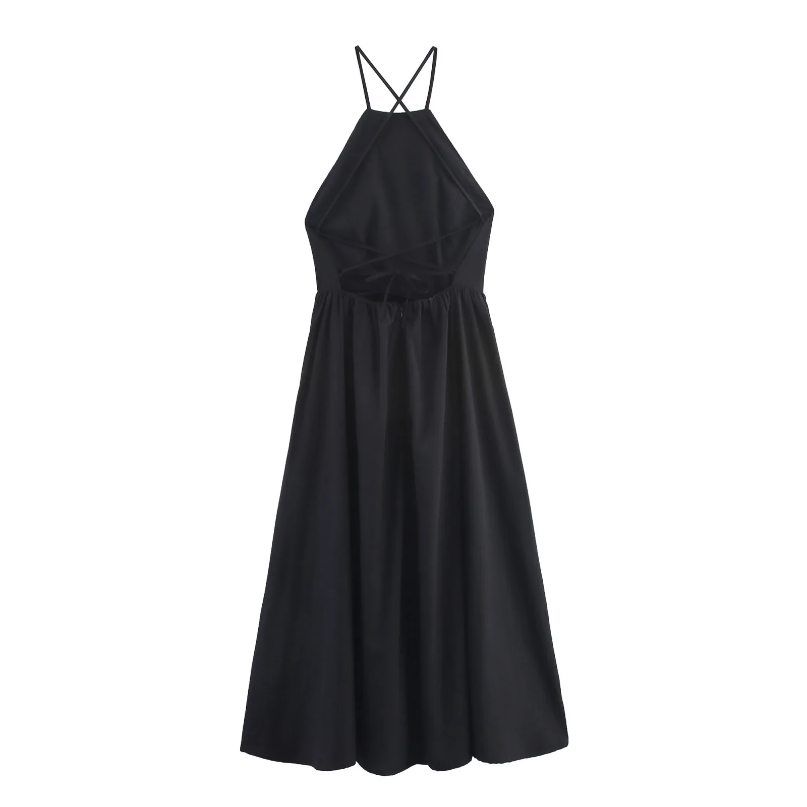 2025 women's dress sleeveless back cross lace design long dress sexy backless midi dress women's holiday casual dress