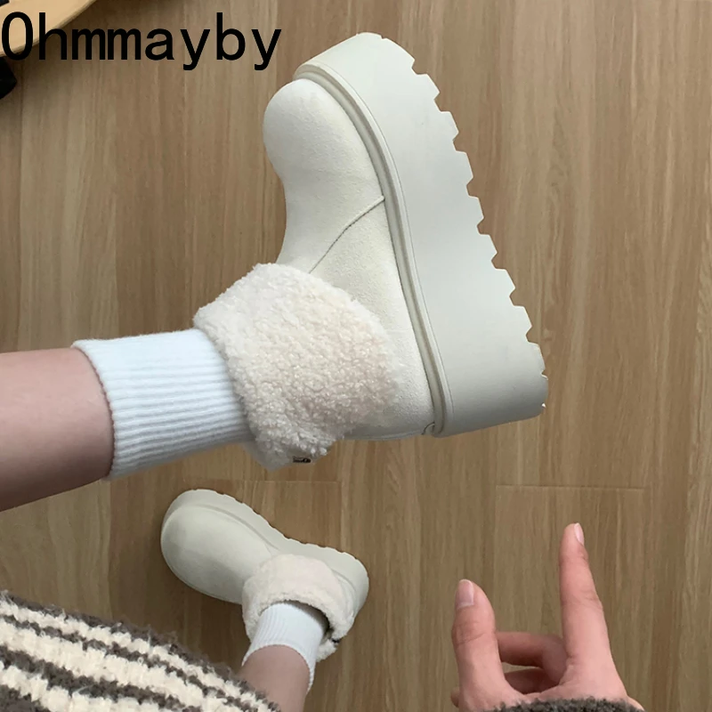 Chunky Warm Plush Women Snow Boots Fashion Platform Flats Short Booties Autumn Winter Concise Women's Cotton Shoes