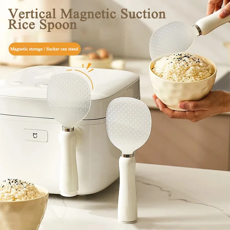 Magnetic Rice Scoop Non-Stick Heat-Resistant Thickened Standable Kitchen Utensil for Electric Rice Cooker Household Cooking