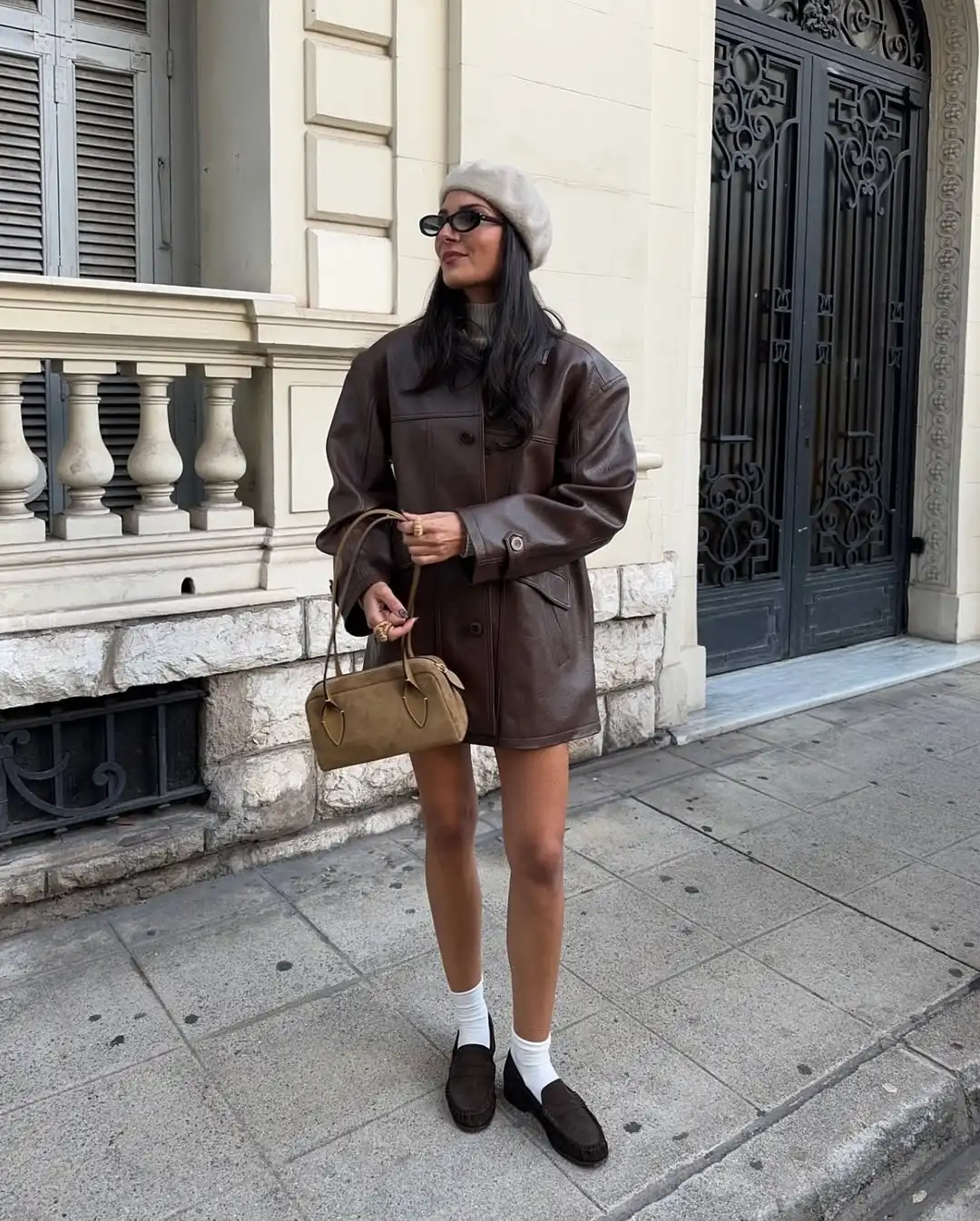 سترة نسائية كاجوال أنيقة باللون البني من الجلد ذات طية صدر السترة وجيب واحد الصدر ملابس خارجية فضفاضة معطف نسائي للتنقل اليومي في الشارع #3