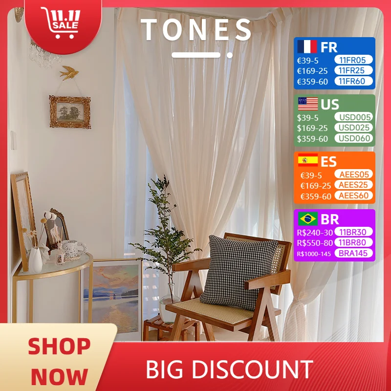 Solid Color Living Room Curtains Tulle Balcony Window Shading Beige Bedroom Curtains Nordic French Warm Simple Decoration Home