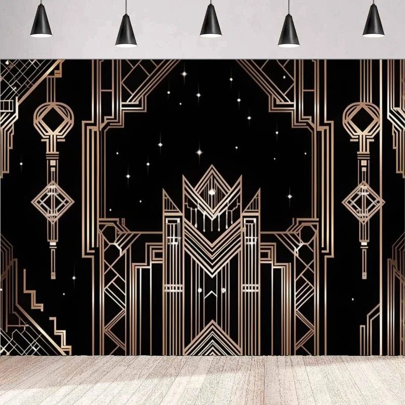 Photography Backdrop Roaring 20s Vintage Black Gold Retro Textured For 1920s Theme Party Decor Dance Prom Background Wall Banner