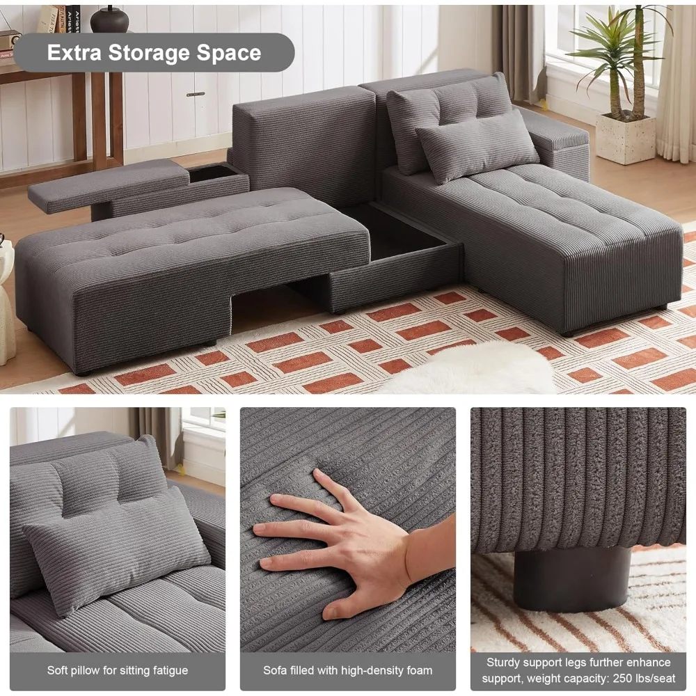 Негабаритный раскладной вельветовый диван-кровать 3-в-1, секционный диван L-образной формы 94 для гостиной, выдвижная кровать, 4-местный с Com
