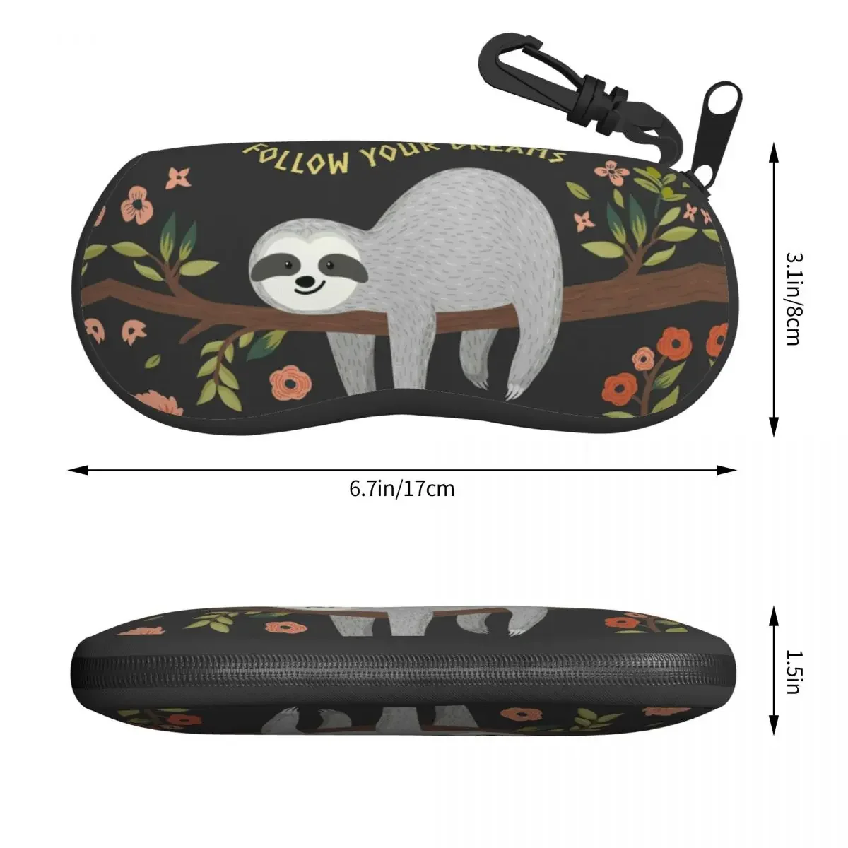 Cute Sloth Pattern Sunglasses Soft Case Neoprene Zipper Kawaii Lazy Animal Shell Eyeglass Case Custom Protective Box For Glasses