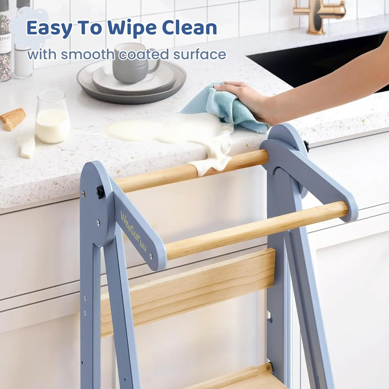 Kitchen Tower, Height Adjustable Standing Tower for Toddlers Learning New Skills, Wooden Kids Kitchen Stool Helper with Safety R