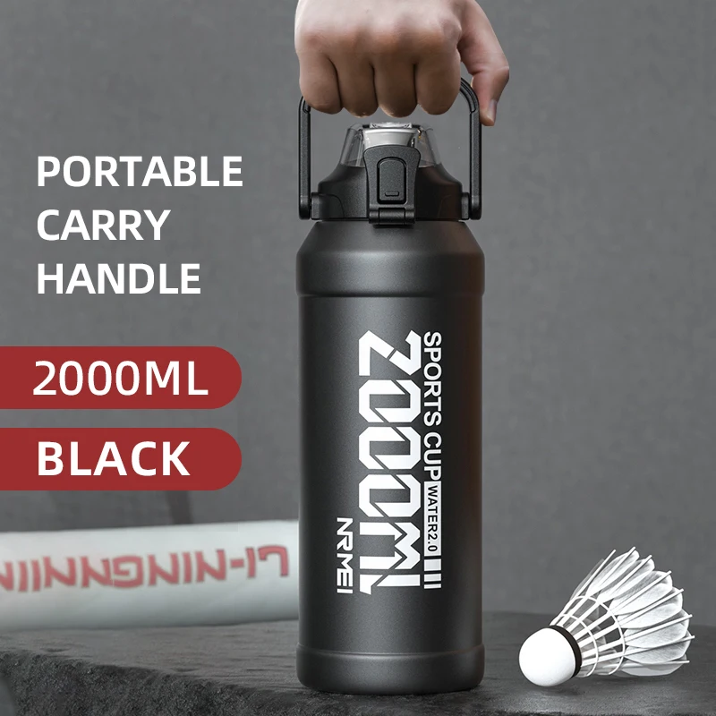 2L Thermal Water Bottle Insulated Mug Vacuum tea Water Bottle Stainless Steel coffee Bottle Portable Fitness Water Bottle