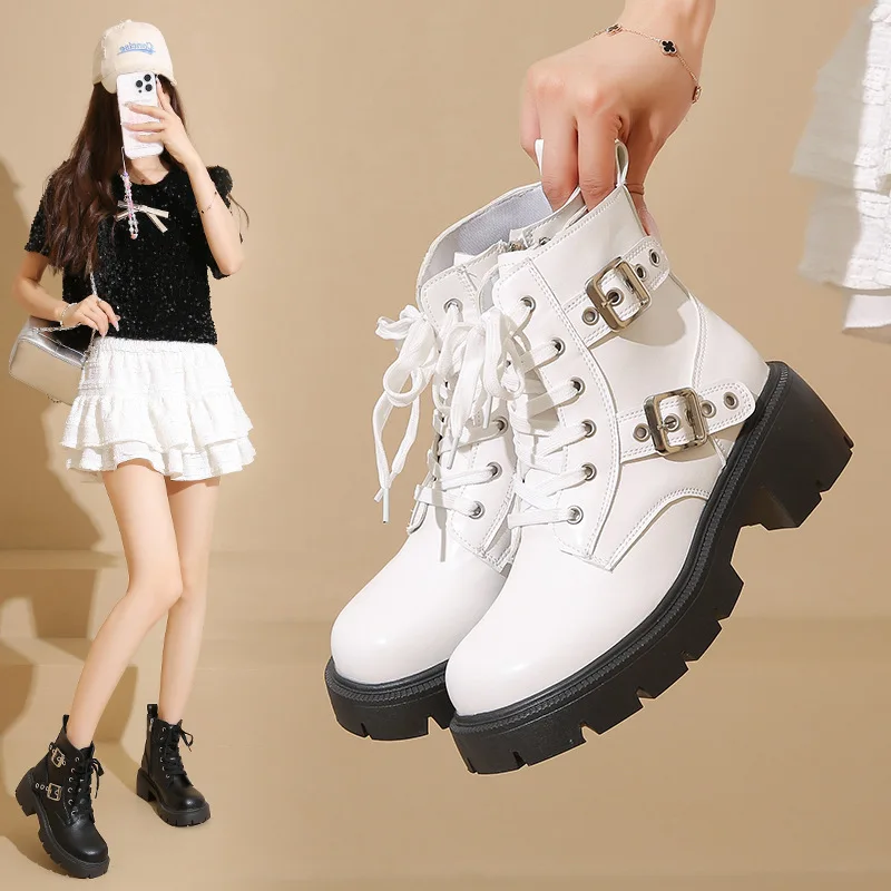 

Модные женские ботинки в стиле вестерн с металлическим ремнем и пряжкой, осень 2026, пикантные ботильоны на высоком каблуке с боковой молнией, туфли на толстой подошве