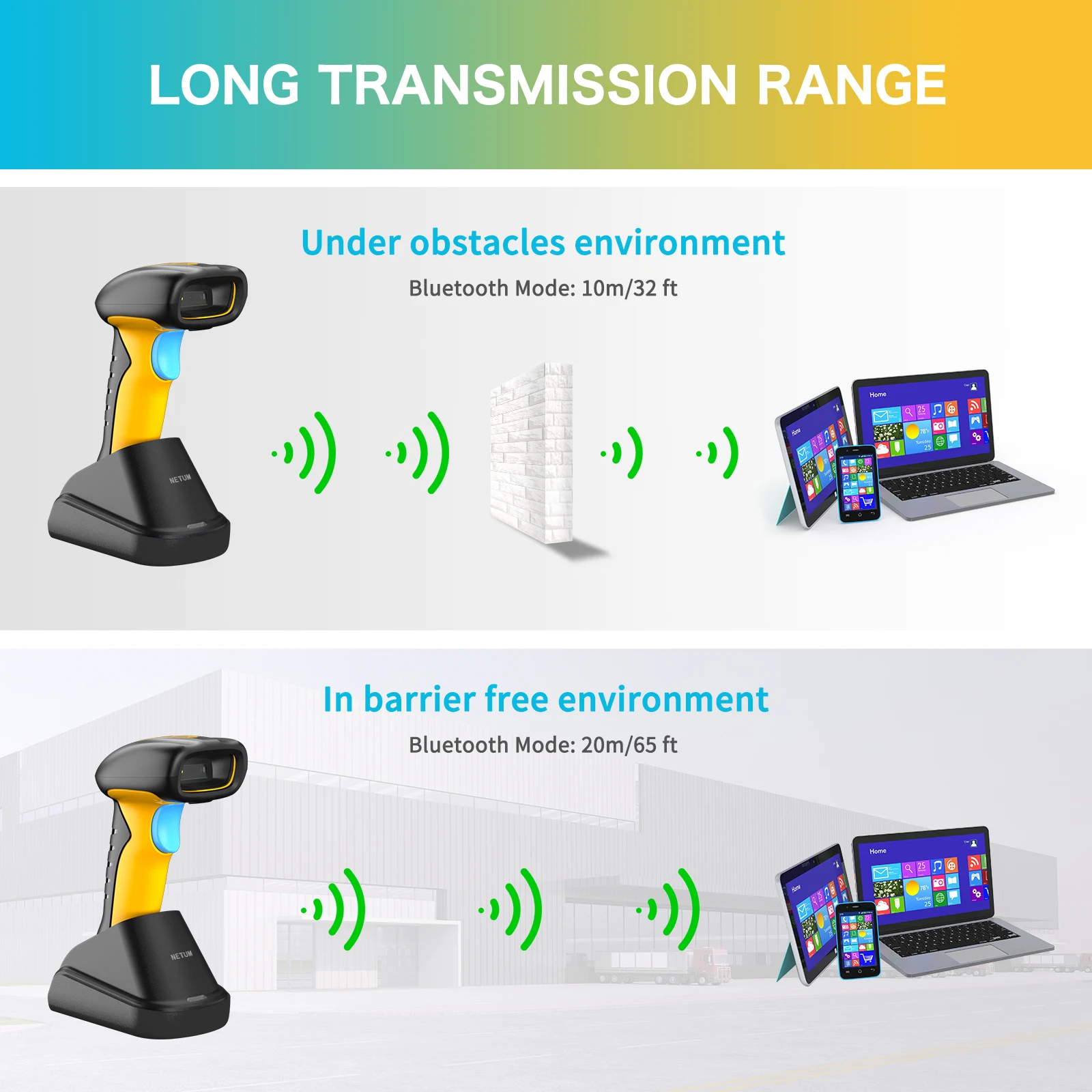 NETUM NT-1698W Handheld Wirelress Barcode Scanner AND NT-1228BL Bluetooth 1D/2D QR Bar Code Reader PDF417 for IOS Android IPAD