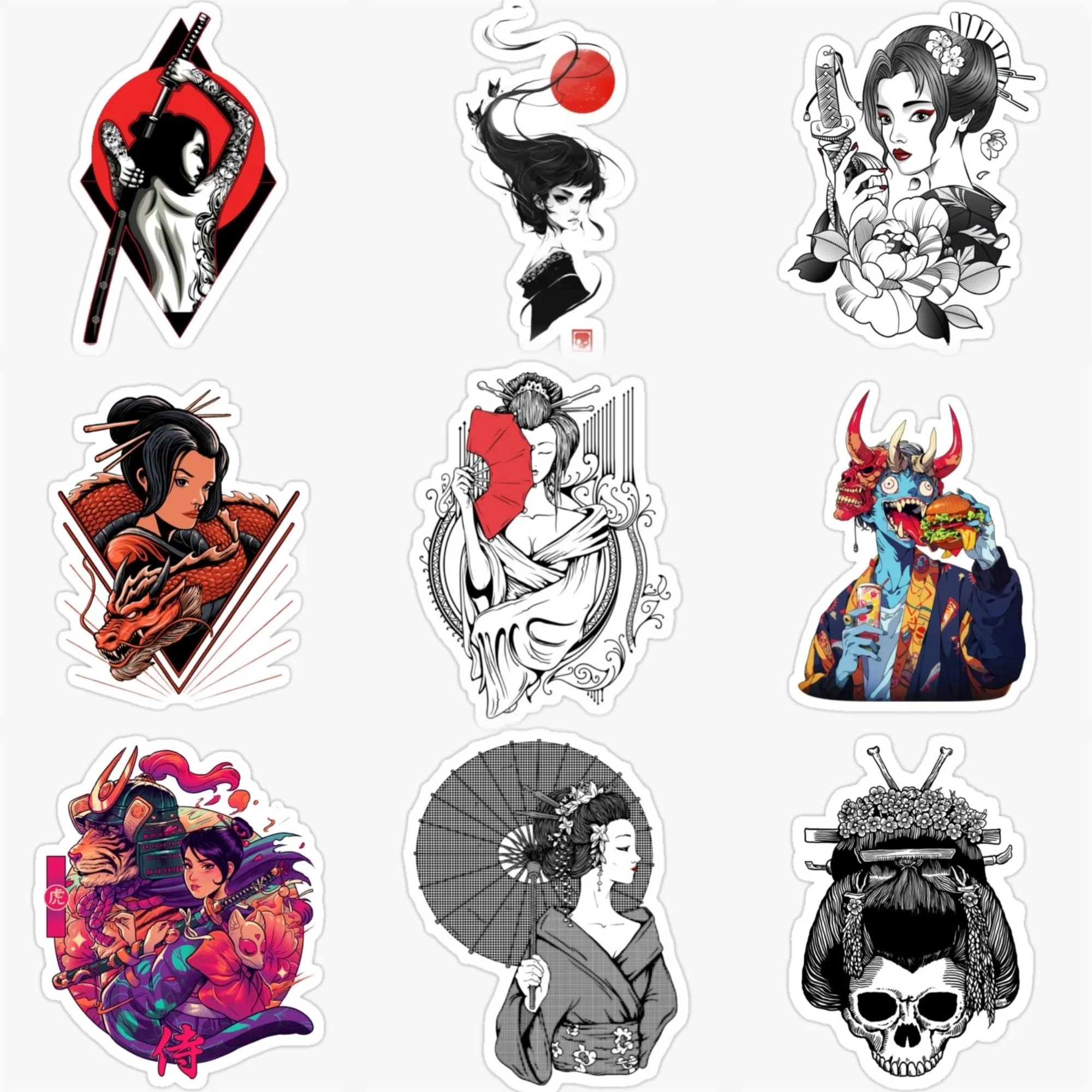 

Geisha Ghost Skull Creative PVC Sticker for Decorate Car Truck Motorcycle Bicycle Helmet Window Fridge Decal Accessorie