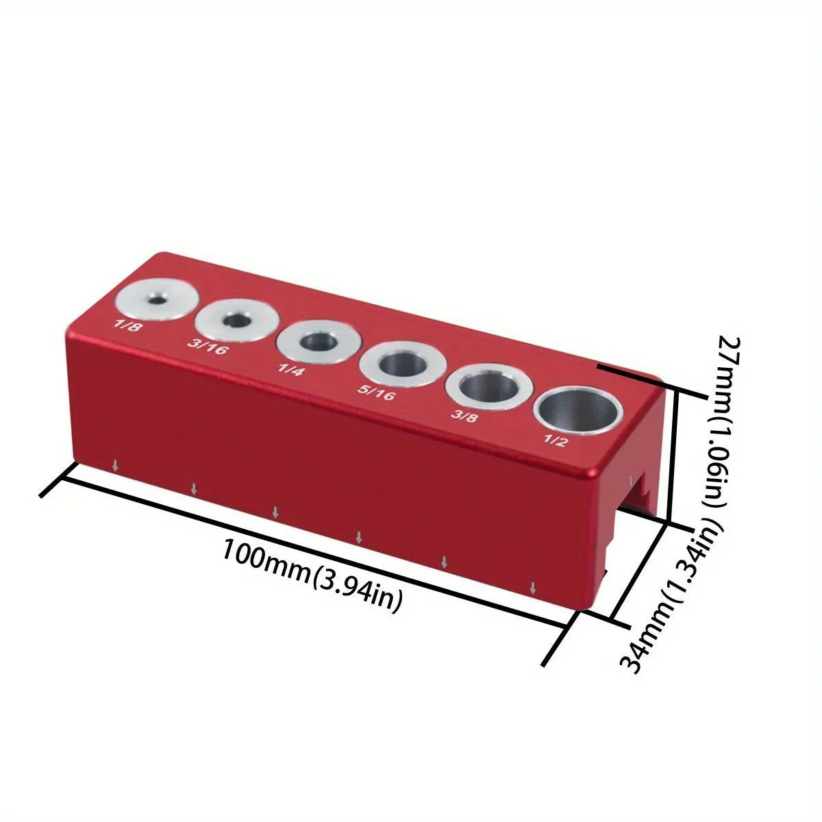 Inch 1/8-1/2 Vertical Pocket Hole Jig Carpentry Dowel Drill Guide Self Centering 6-Hole Drill Bit Guide Jig Positioner Locator