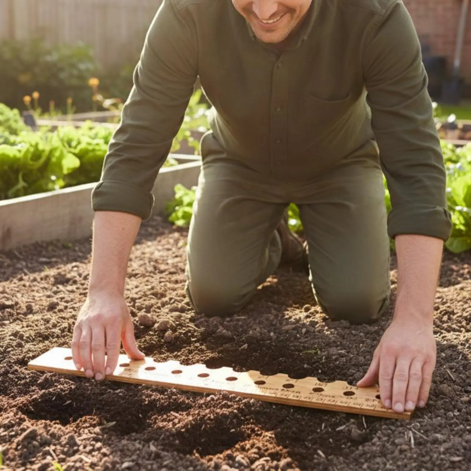 Seed Distribution Ruler Lightweight Wooden Seed Spacer Planting Ruler with Holes Reusable Seedling Spacing Tool Eco-Friendly
