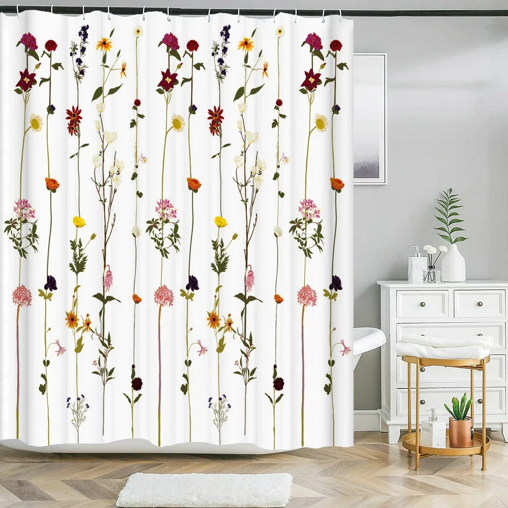 Elegant Flowers Shower Curtain 180x180cm Floral Printed Shower Curtain Polyester Bath Curtain Bathroom Decor Washable With Hooks