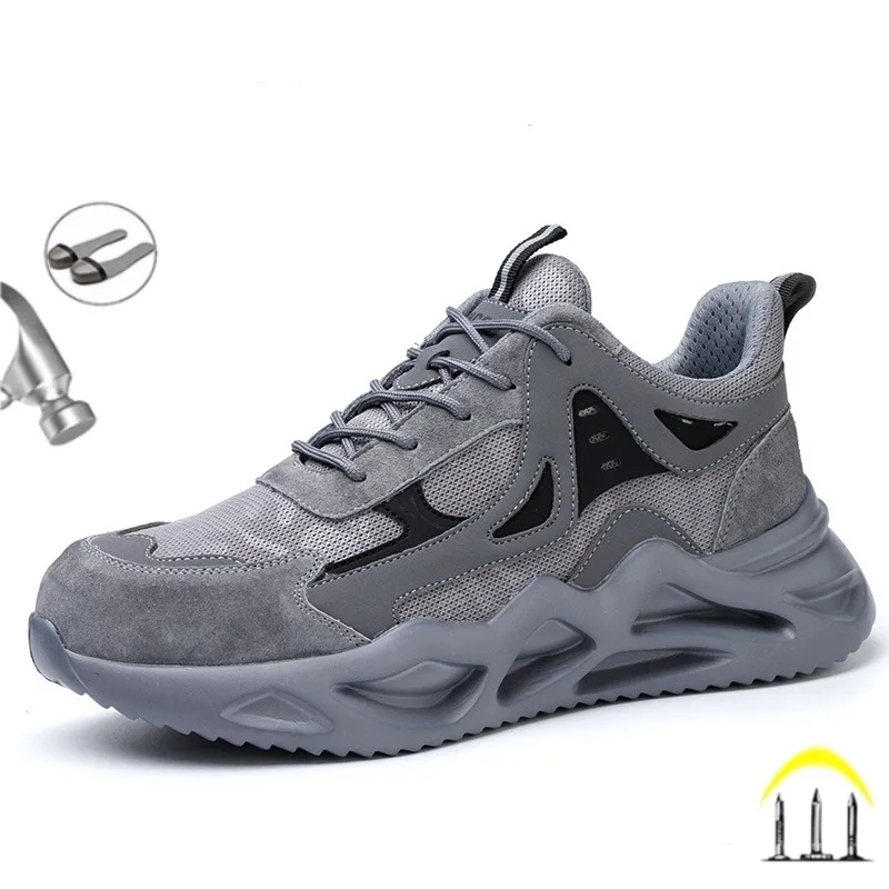 Fashion 2023 Men Safety Shoes Lightweight Breathable Work Sneakers Indestructible Protective Anti-smash Male Footwear