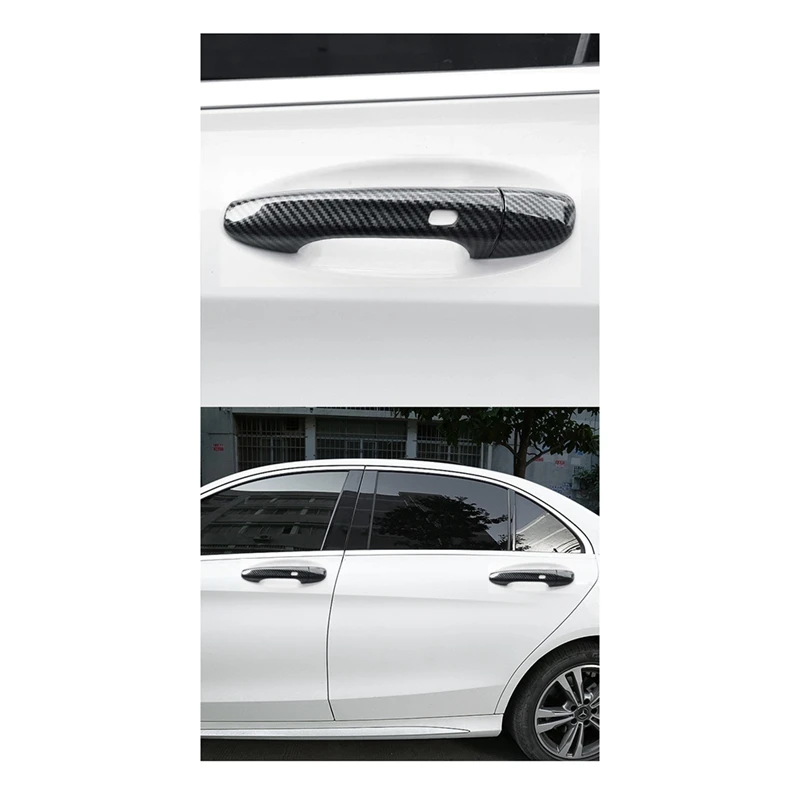 4Pcs Outer Door Handle Cover Trim Stickers For Mercedes Benz C E GLC GLB A B GLE GLS CLA GLA 15-24 4Doors With Holes