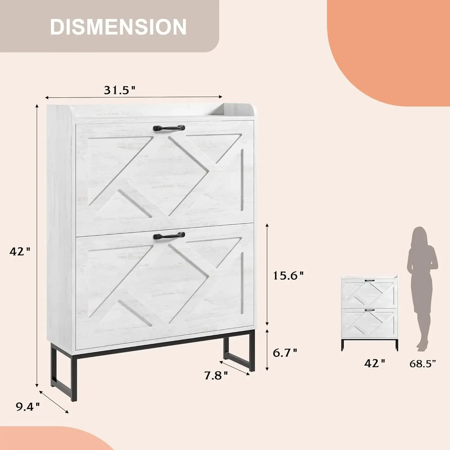 

Shoe Storage Cabinet with 2 Flip Drawers, Freestanding Shoe Organizer, Cabinet with Metal Legs, Narrow Rack Cabinet