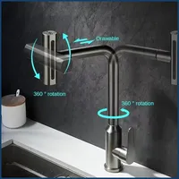 Four Function Stream Sprayer Pull Out Kitchen Gourmet Faucet Single Hole 360 Degree Rotatable Vertical Hot Cold Water Sink Tap