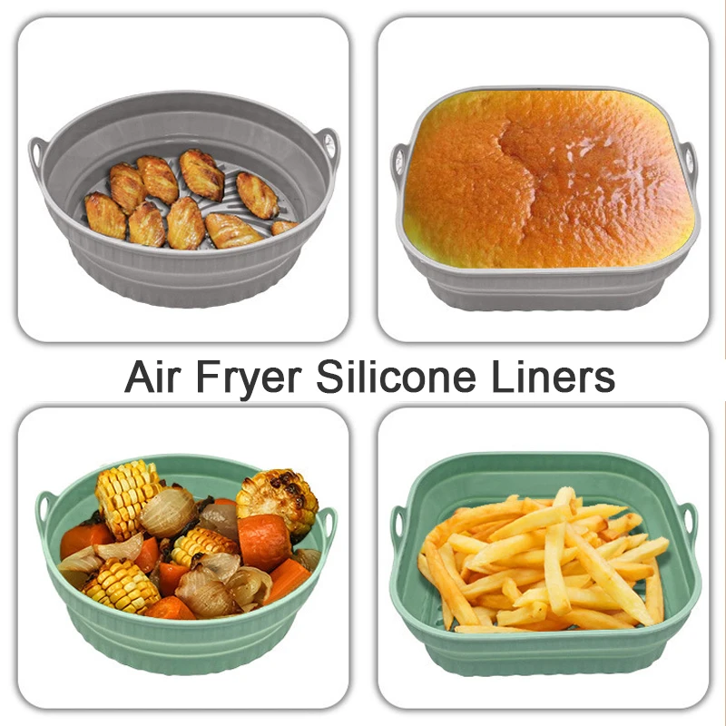 Foldable Air Fryer Silicone Liners Reusable Silicone Air Fryer Basket Food Safe Non Stick Air-Fryer Bakewa Kitchen Accessorie