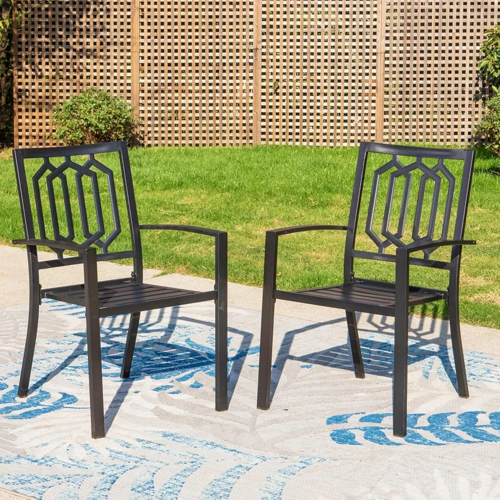 

Set of 2 Stackable Wrought Iron Patio Dining Chairs, Portable Black Outdoor Bistro Deck Metal Chairs, Support 300 lbs,