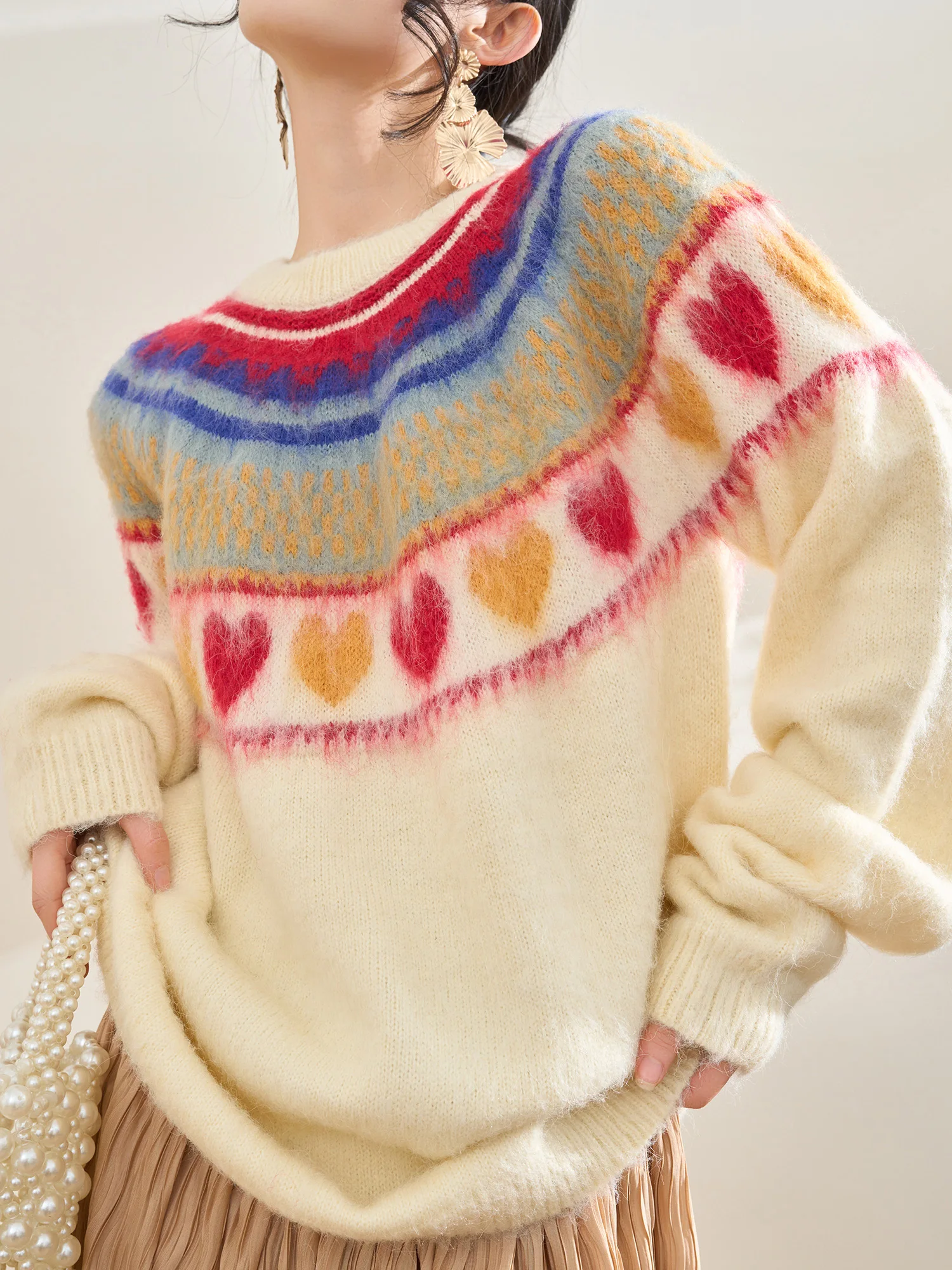 

Женский свитер Flowing Era: мягкий, уютный, вязаный, с романтическим узором Фер-айл, повседневный, свободного кроя, длинный рукав