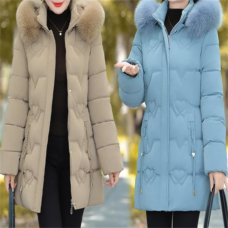 Women Down Cotton Coat NEW Winter Puffer Parkas Fur Collar Thicken Warm Snow Wear Hooded Padded Coat Zipper Woman Overcoat