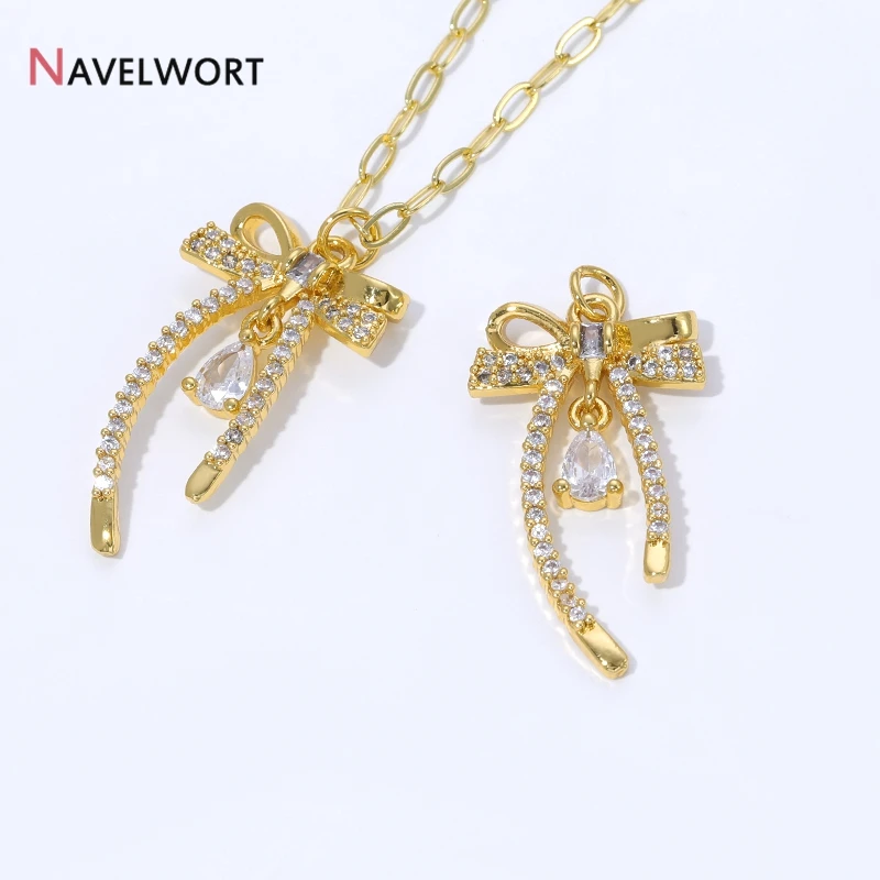 18K vergoldeter Messing-Zirkon-Schleifen-Anhänger, Schleifen-Charms-Anhänger für Schmuck, DIY-Halsketten-Zubehör