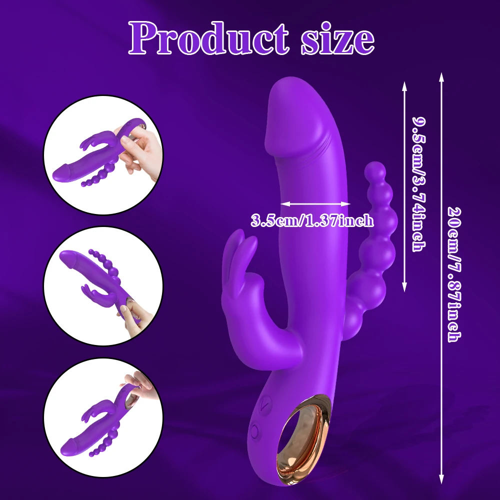 3 in 1 G-Spot Rabbit Vibrator for Women Dildo Vagina Clitoris Stimulator  Anal Double Penetration Female Sex Toys for Adults