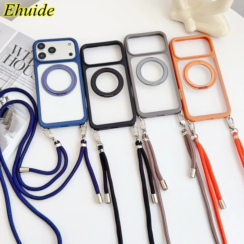 Unsichtbarer Haken-Magnetgurt für iPhone 17 Pro Max 17 Pro Air 17 Air 360 drehbarer Ständerhalter Crossbody Lanyard Clear Cover