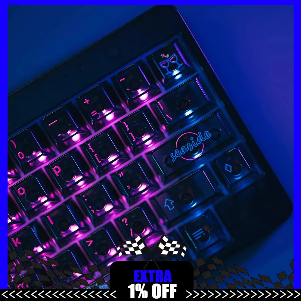 LeleLab Seaside PC Keycaps Scrawl Black Transparent Keycap Original Factory Personalized Keyboard Keycaps Customized PC Gifts