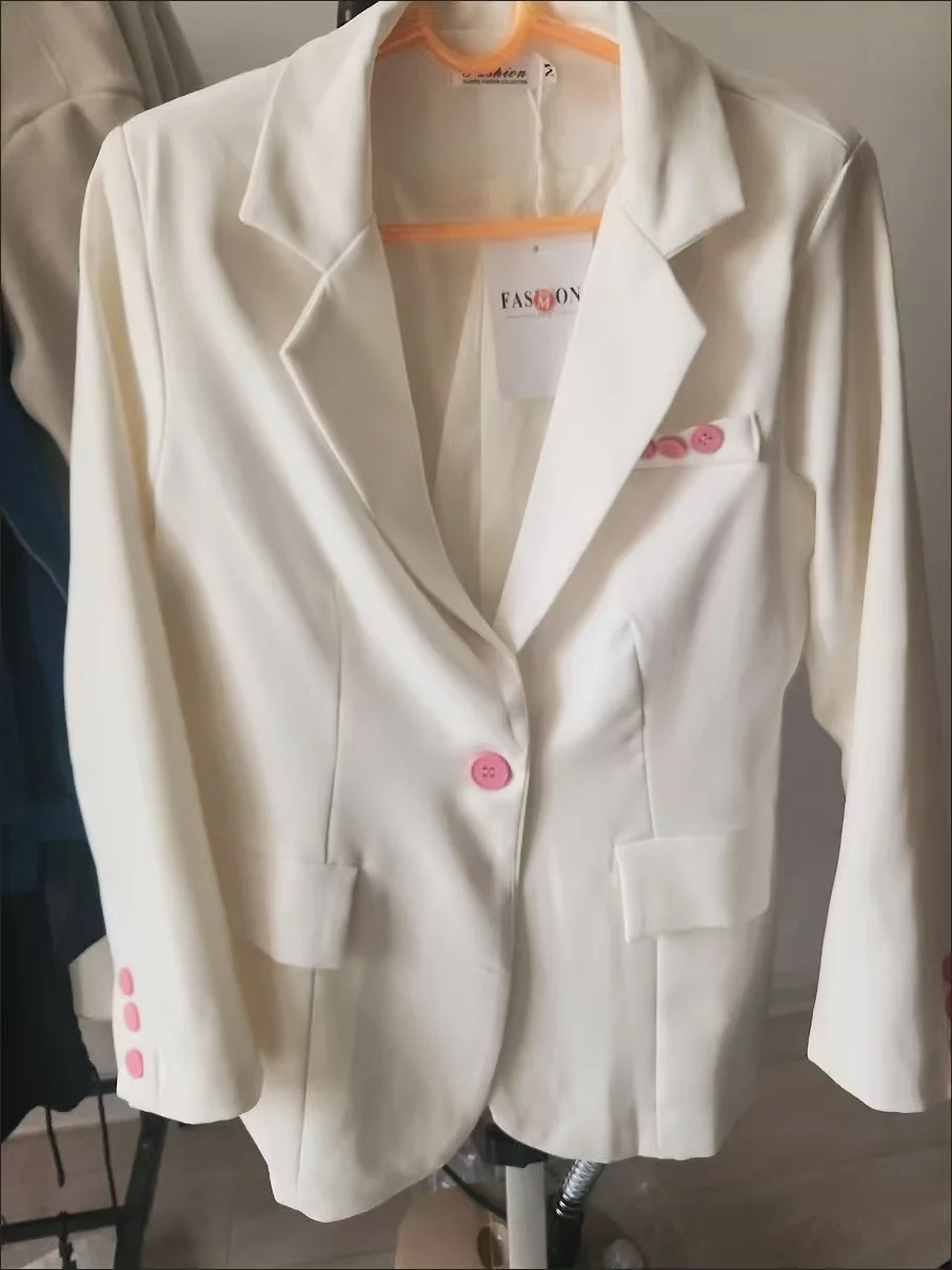 여성을위한 화이트 블랙 패치 워크 블레이저 정장 하이 엔드 슬림 짧은 재킷 긴 소매 사무실 레이디 자른 블레이저 가을 2025 새로운