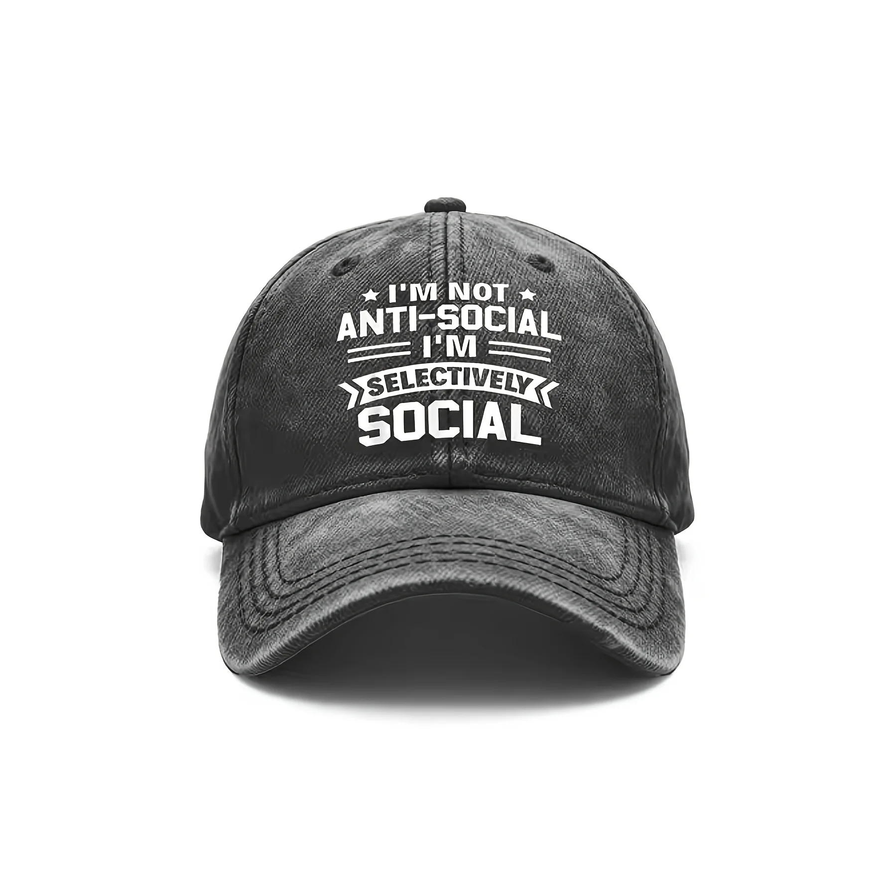 Washable Baseball Cap for Men and Women, Couple Style, Stain-Resistant, Wrinkle-Resistant, American Street Retro Style, with Printed Pattern. I'M Not Anti-Social, I'M Selective in My Social Interactions. This Comfortable and Breathable Baseball Cap Is Suitable for Spring and Autumn Outdoor Sports and Casual Wear. Adjustable Cap Circumference, Simple and Versatile Design, Showcasing Individuality and Fashion Trends. It's a Must-Have Accessory for Daily Wear, the Top Choice for Trendy Outings.