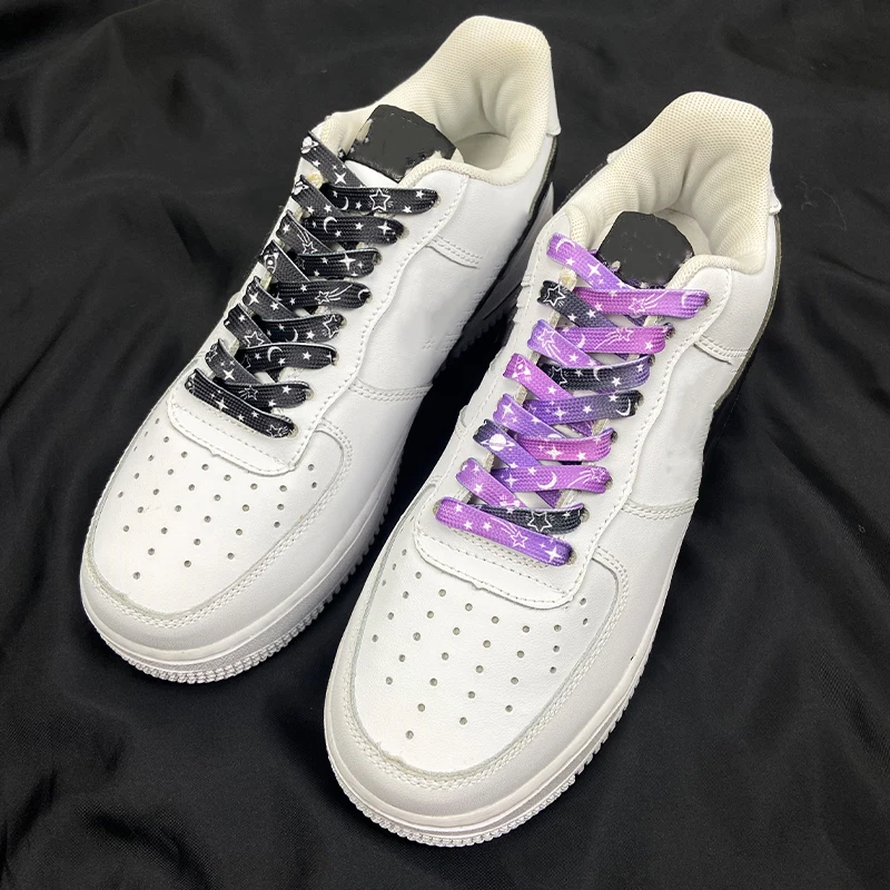 Flat Love Heart Shoe Laces Star Moon Sky Smoke Purple Shoelace Cute Pattern Casual Canvas Printing Shoelaces for AF1 Sneakers