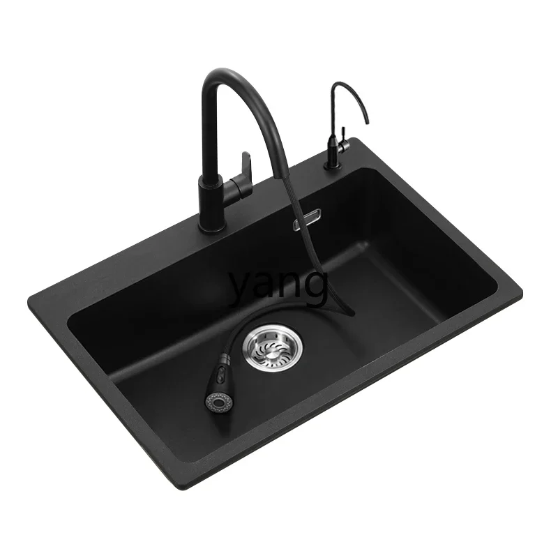 

CX kitchen black quartz stone large sink vegetable basin kitchen counter up and down sink