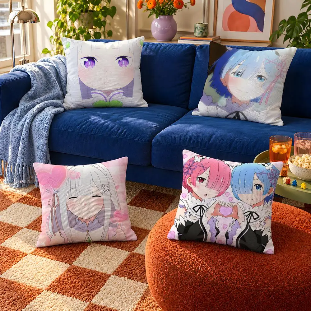Anime Re:Zero Rem Emilia Subaru Ram Cushion Cover Throw Pillow Soft Short Plush Cozy Durable For Sofa Bedroom Home Decor Gift