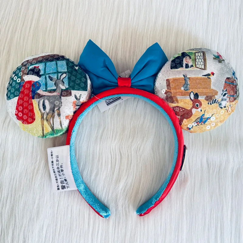 Disney 100 Decades Snow White Sequin Headband Minnie Hair Hoop Adult/Child Cosplay Accessories Mickey Mouse Ear Bambi