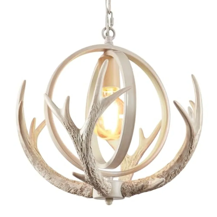 

Rustic Antler Chandelier Dining for Dining Room Unique Design Farmhosue 4 Antlers Chandeliers with Retro Globe Frame Antler Lig