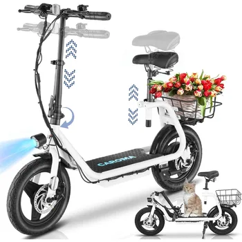 Image 1200W Adult Electric Scooter 14 Inch Tires, 500Wh Battery, 30 Mile Range, 20MPH, Adjustable Electric Scooter with Seat, Basket