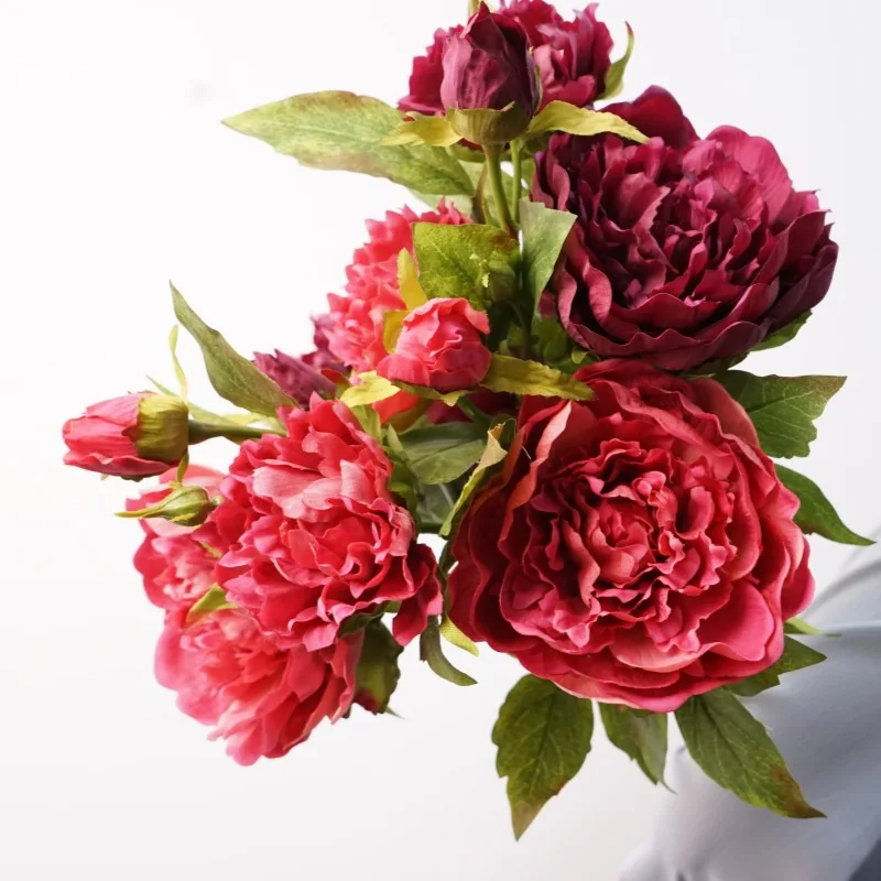 3 Stück Künstliche 3-köpfige Feuchtigkeitsspendende Pfingstrosen mit Echtem Touch für Hochzeitsdekoration, Blumen für den Gang, Heimdekoration, Künstliche Pfingstrosenblumen – Detail 17