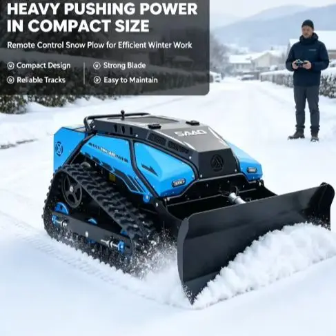 SAAO Dual Purpose Remote Control Crawler Lawn Mower with Snow Plow Attachment for Garden Farm Orchard and Road Maintenance