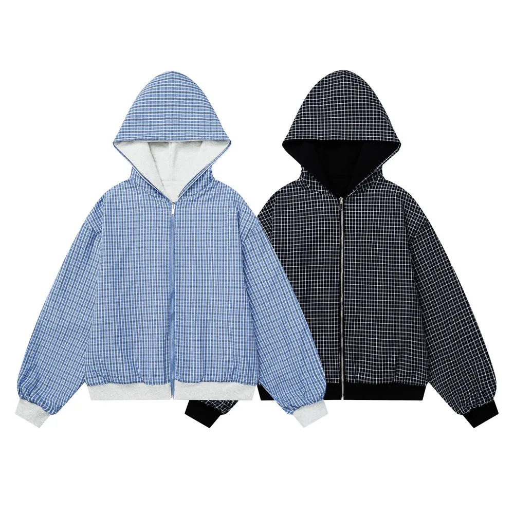 Tragen Sie beide Seiten winddichte Kapuzenpullover mit Reißverschluss für Damen und Herren, Acamedia Grunge Goth Y2K Streetwear, übergroße Winterjackenmäntel