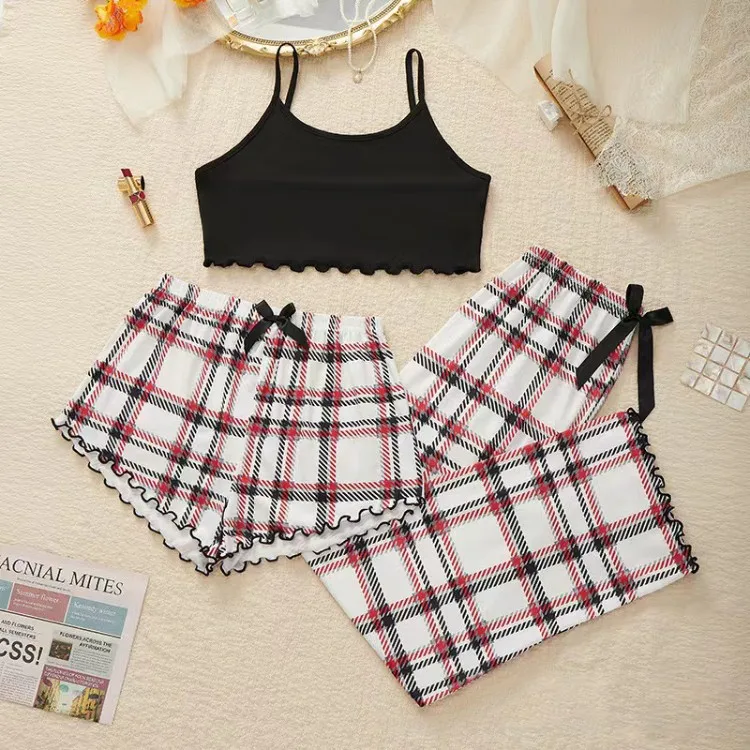 Pajamas three-piece women's spring and autumn popular new products are hot-selling European and American loungewear women