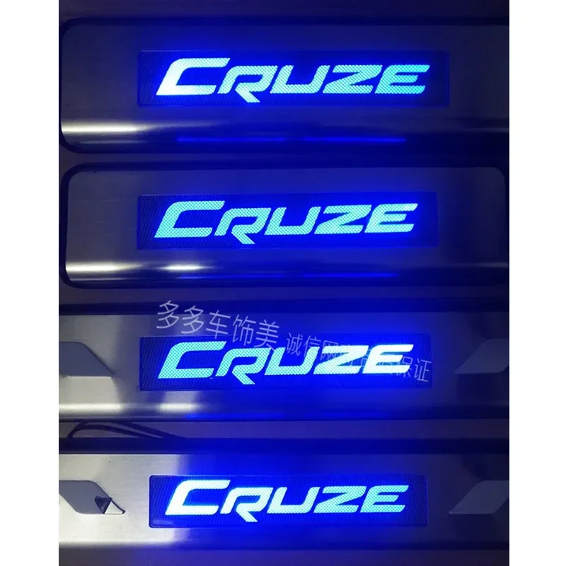 High quality Blue LED stainless steel scuff plate door sill 4pcs/set car accessories For chevrolet Cruze 2009-2014