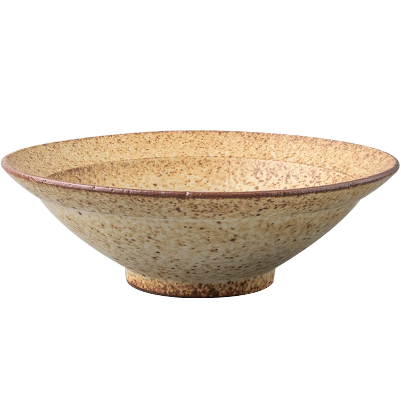 Japanese 7.5 Inch Thick Pottery Tall Bamboo Hat Bowl Household White Ceramic Bowl Antique Ceramic Tableware Lamian Noodles Bowl