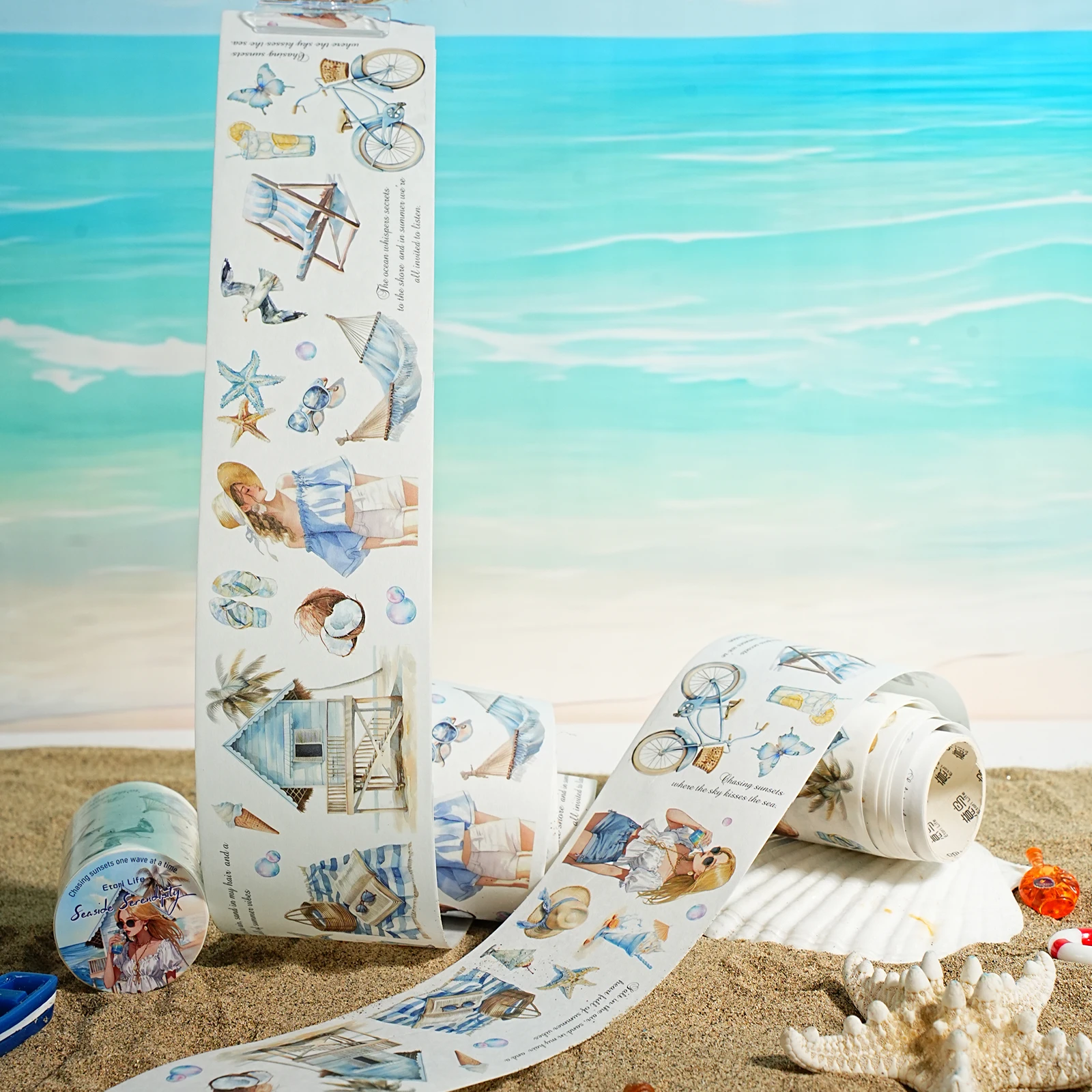 قطعة واحدة من ملصقات شريطية للمناظر الطبيعية الصيفية لأجهزة الكمبيوتر المحمول والثلاجة والدراجة وديكور المنزل الجمالي الصيفي هدية عيد ميلاد #4