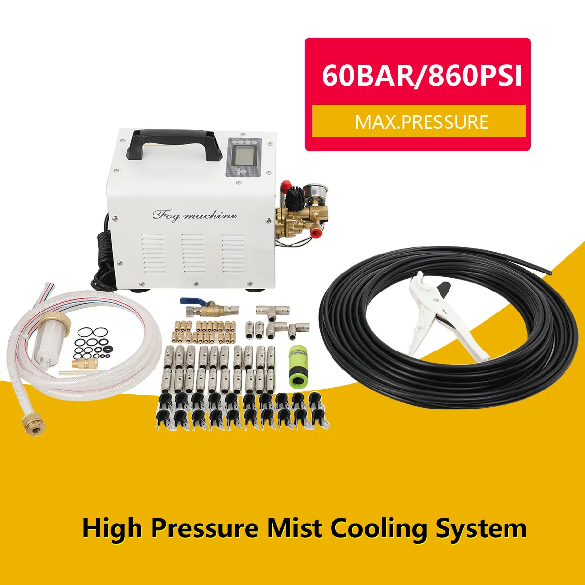 High Pressure Mist Cooling System Fog Cooler Mist Pump Steel 180W 110V 50HZ Water Cooling Fogging Machine with Mist Spray Technology for Patio Garden