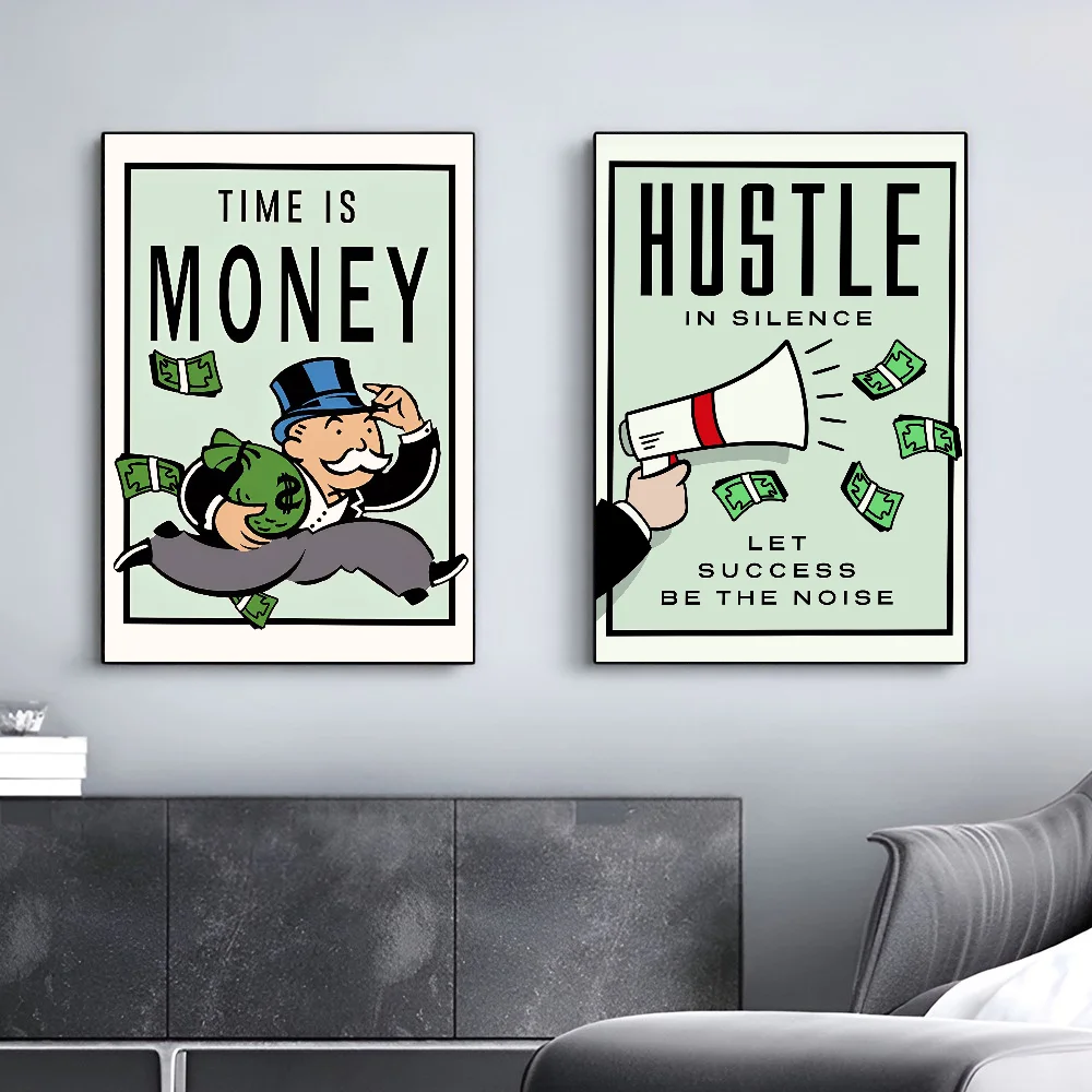 Monopoly Time ls Money Inspirational  Poster Self-adhesive Art Waterproof Paper Sticker Coffee House Bar Room Wall Decor