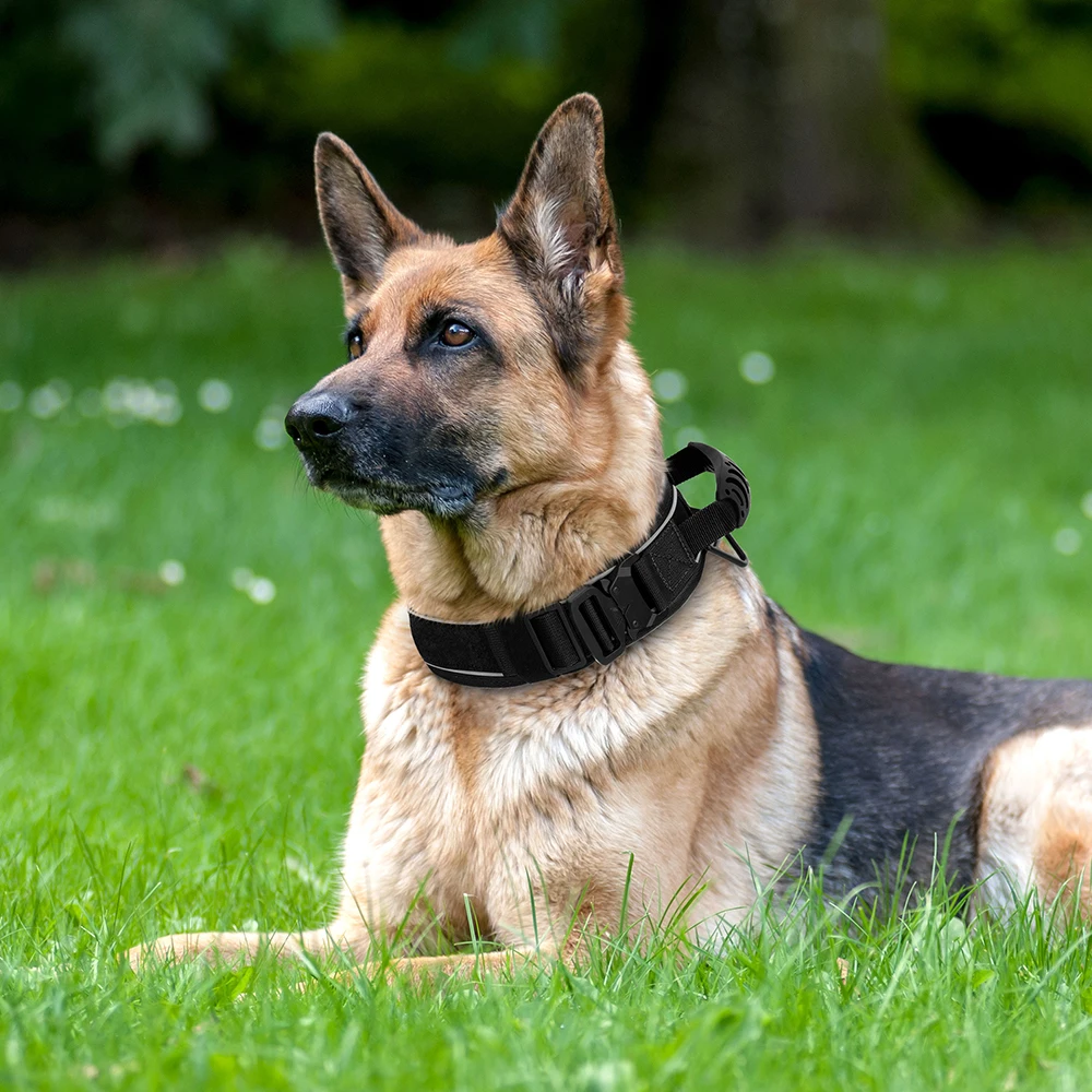 Nylon Durable Dog Collar Military Tactical Pet Training Collars Reflective Necklace With Handle Strong For Medium Large Dogs