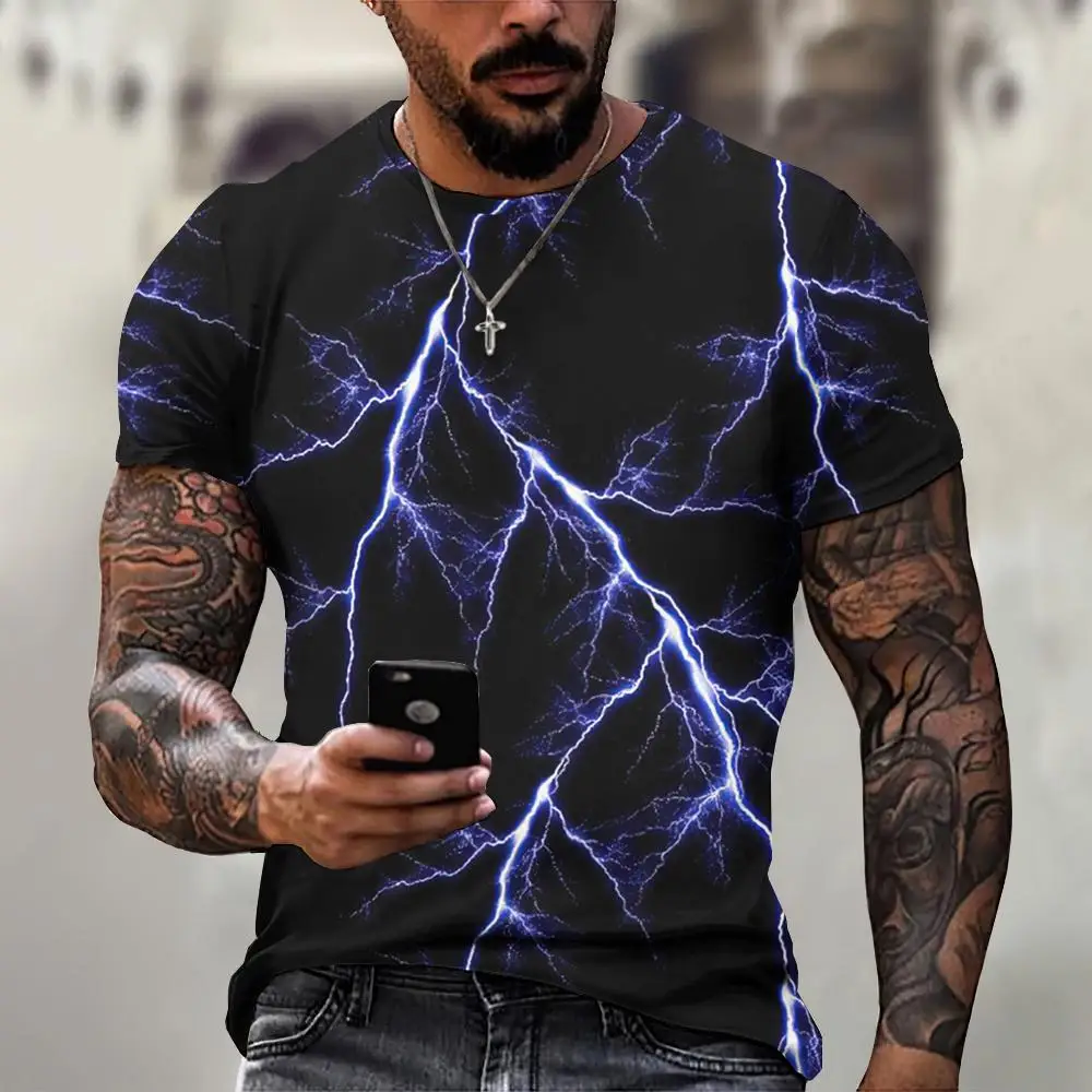 Maglietta da uomo 3d Lightning Print Mens top a maniche corte Summer Street Fashion T-Shirt per uomo Casual Tees abbigliamento oversize XL